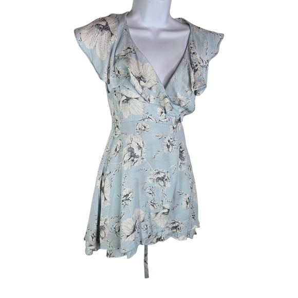 Free People French Quarter Blue Floral Cottagecore Wrap Mini Dress - Picture 4 of 12
